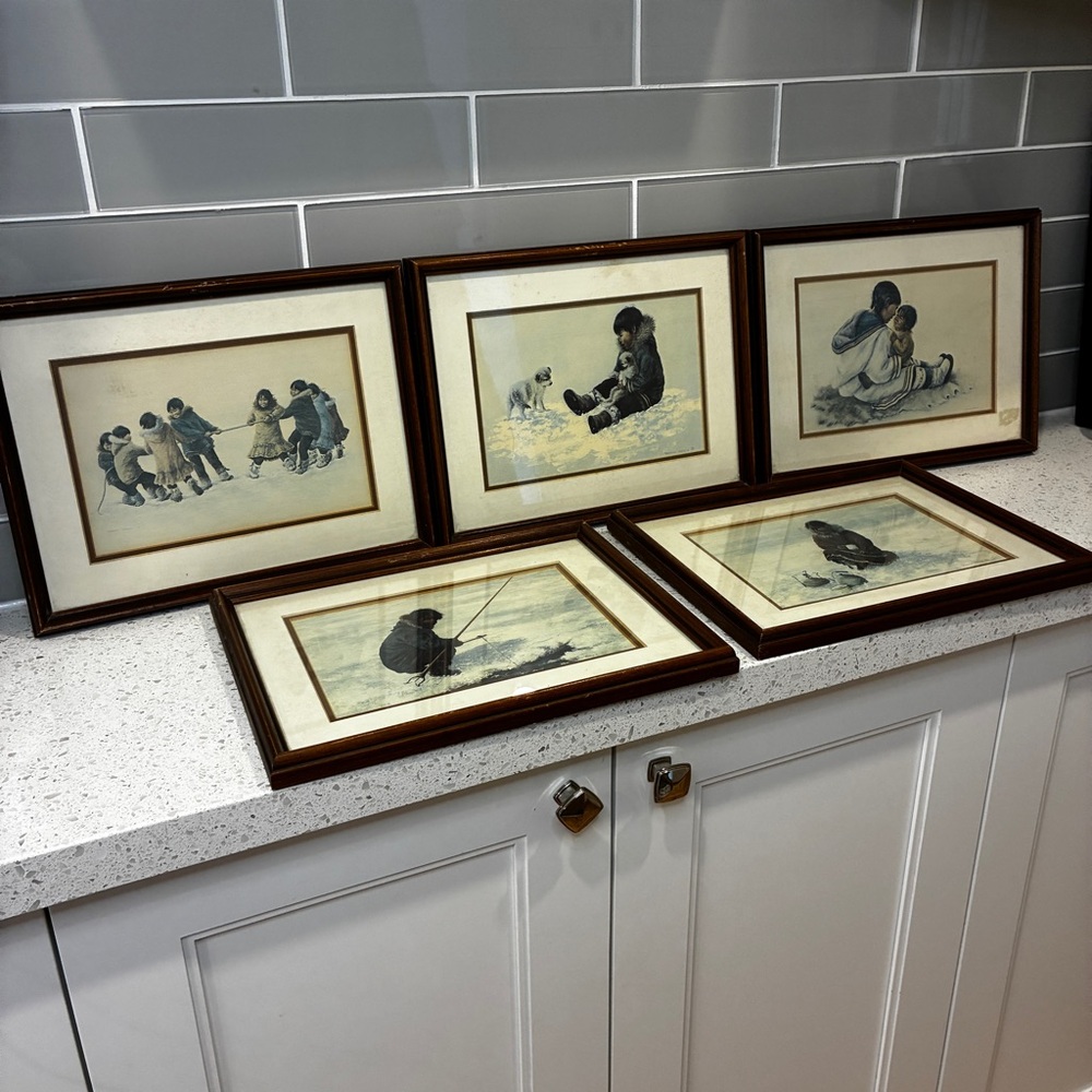Vintage Dorothy Frances Arctic Inuit Children Art Print Set — 5 Framed Pieces